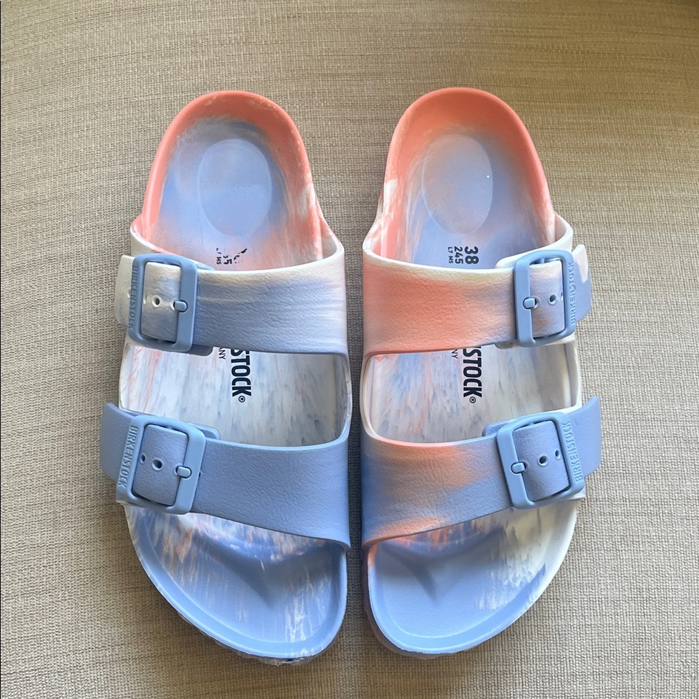 Birkenstock Sandals - Light Blue and Peach pink